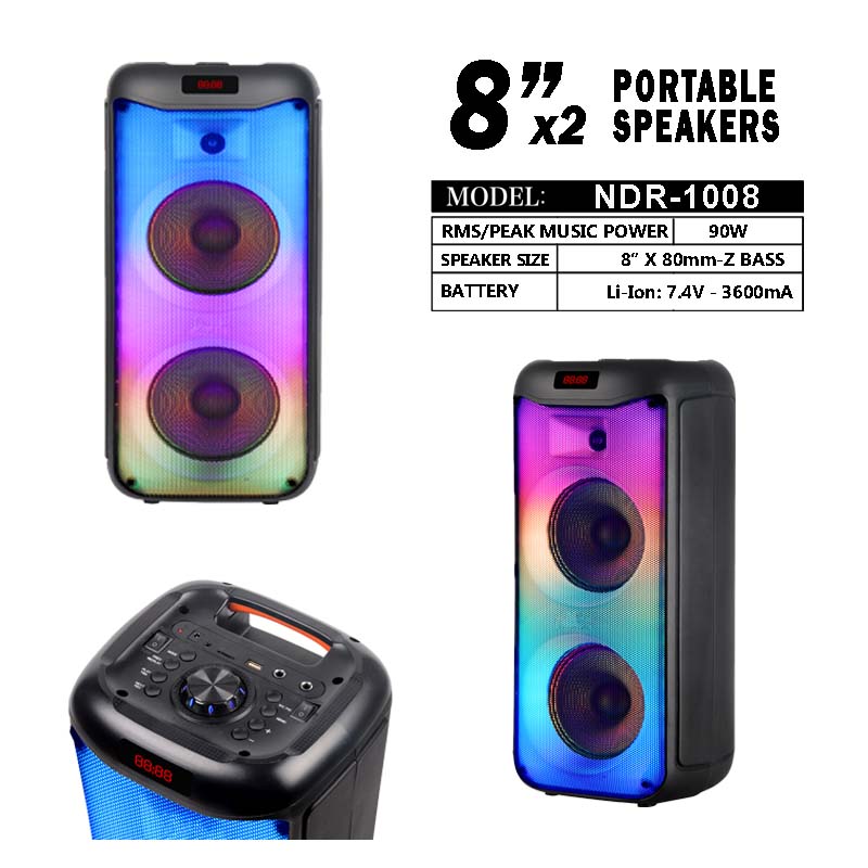 Techno Tamashi NDR-1008 Rechargeable Bluetooth Party Speaker (8’X2)